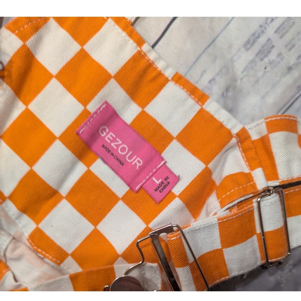 Gezour Orange and White Checkered Gameday Overalls Size L - Picture 4 of 6